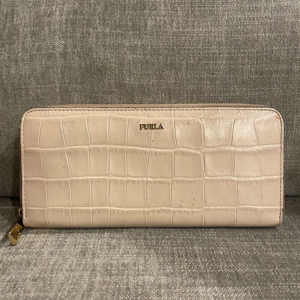 Furla taupe colour classic leather wallet in croc design